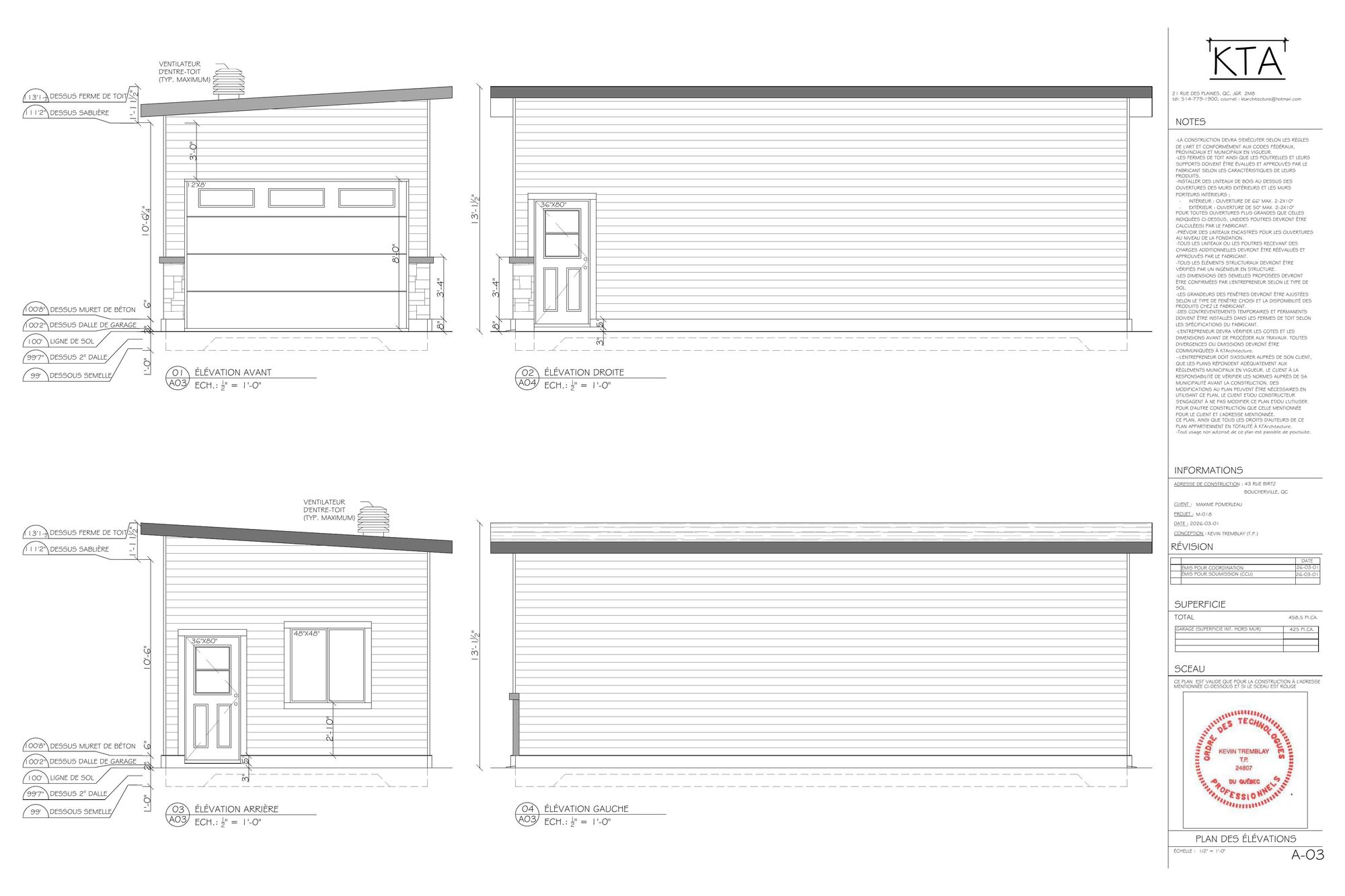 Plan d'architecture du projet 43 Rue Birtz
