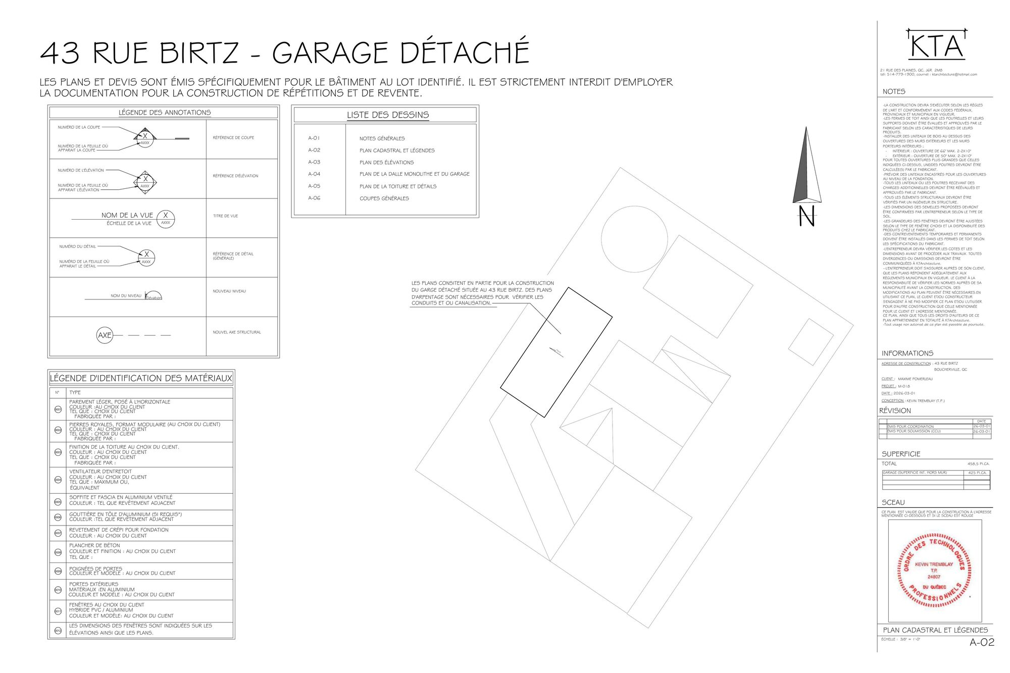 Plan d'architecture du projet 43 Rue Birtz